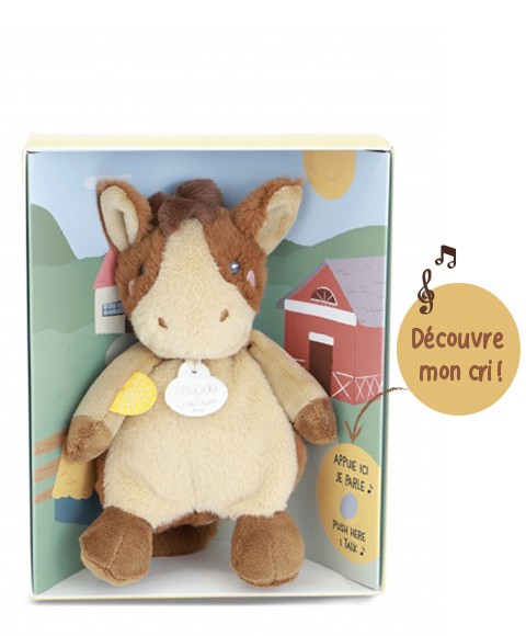 Peluche cheval - DOUDOU de la ferme avec boite sonore