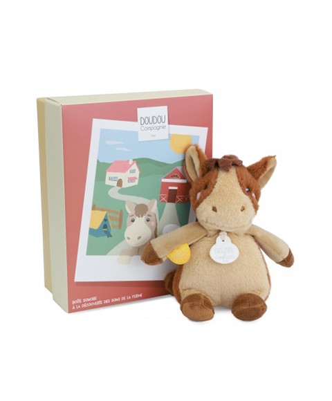 Peluche cheval - 17cm - DOUDOU de la ferme avec boite sonore DC4358-cheval