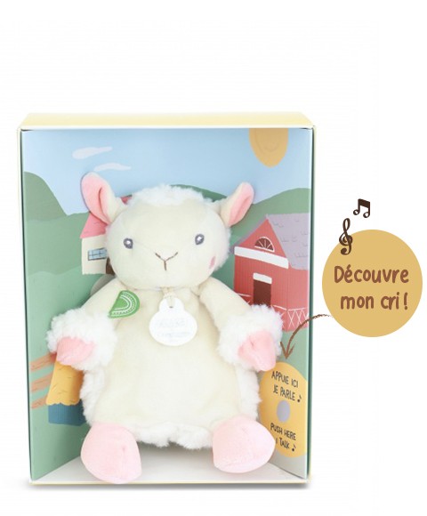 DOUDOU de la ferme avec boite sonore Peluche mouton - 17cm -