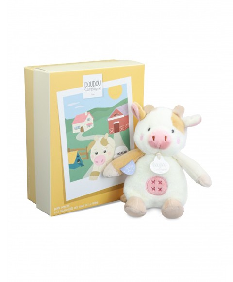 DOUDOU de la ferme avec boite sonore Peluche vache - 17cm