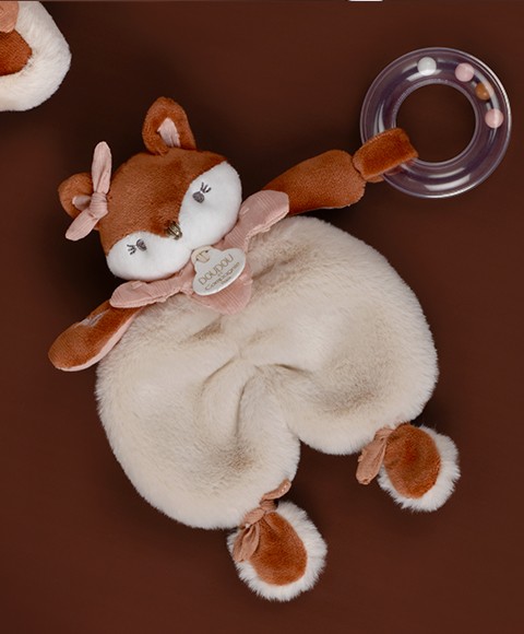 DC4687 Doudou renard hochet bébé Mina avec textures variées