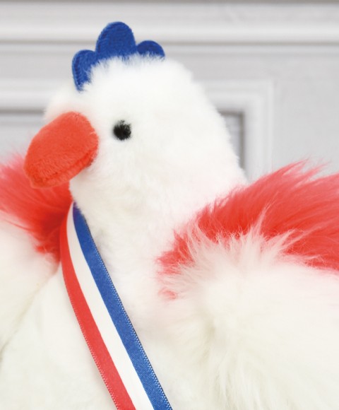 Peluche poule blanche avec echarpe bleu blanc rouge - 20 cm - Fabriquée en France - FR8016-1.jpg