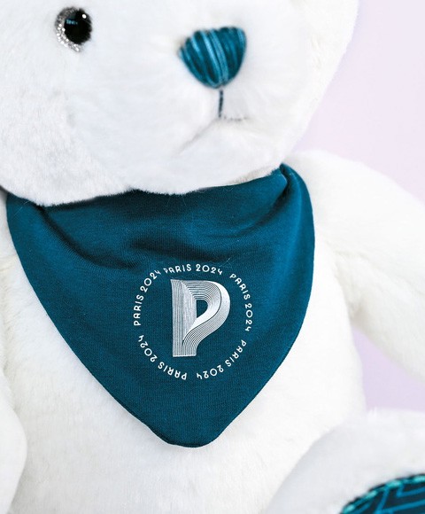 Ours en peluche Premium blanc avec bandana bleu paon - 37 cmJO2451-4.jpg
