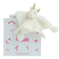 DC3275-Doudou plat Licorne blanche - 22 cm