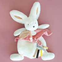 DC3741-Coffret Doudou plat Lapin Vieux rose - Happy Boho - 25 cm