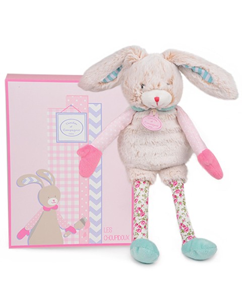 Peluche lapin beige rose et vert Les Choupidoux - 35 cm