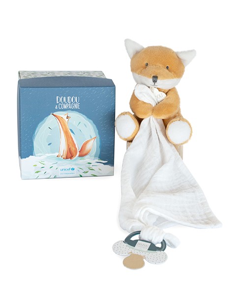 DC3786-1 Doudou attache sucette peluche Renard et boite