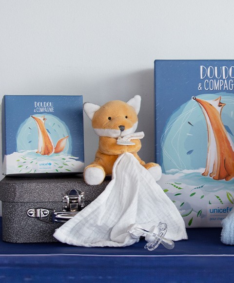 DC3786-3 Doudou attache sucette peluche Renard - 12 cm - Unicef