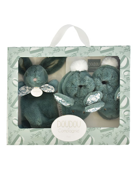 Coffret lapin doudou chaussons vert sauge