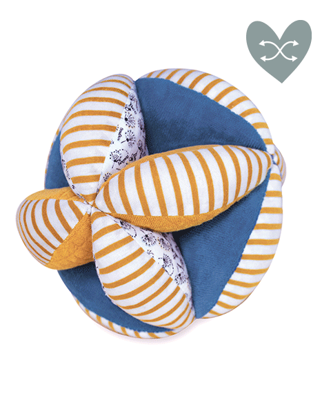 balle d'activités pour bébé jaune et blanche