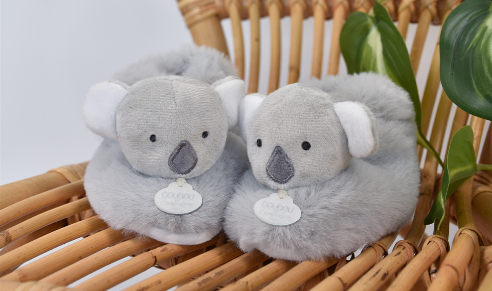 chaussons bébé en peluche, en forme de koala gris