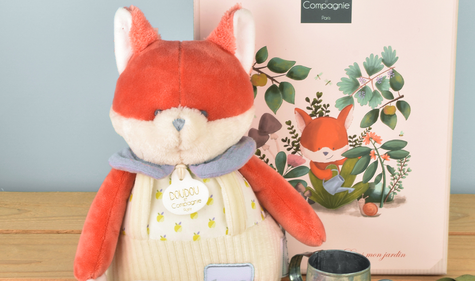 Peluche renard orange avec doudou - 28 cm