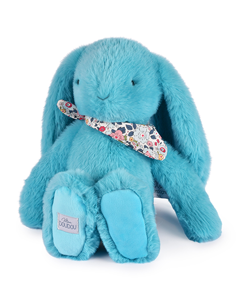 Lapin en peluche grandes oreilles 35cm bleu turquoise