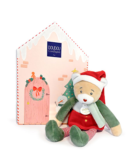 Doudou Farceur Cannelle bonnet noël avec sa maisonnette