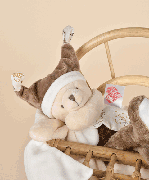 doudou ours marron avec doudou mouchoir