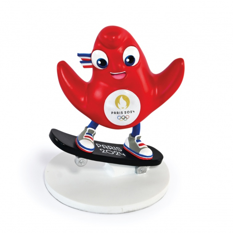 Figurine Mascotte officielle Jeux de Paris 2024 skateboard Doudou