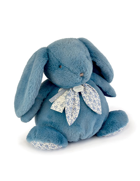 Grand doudou lapin bleu foulard