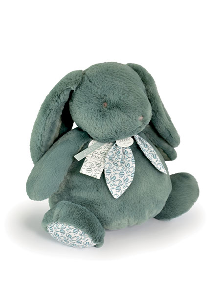 Grand doudou lapin vert sauge foulard